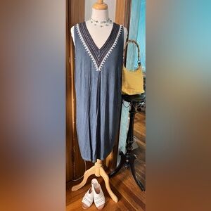 POL “Midnight Blue” Dress with Embroidered and Embellished Neckline.